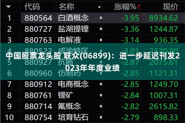 中国股票龙头股 联众(06899)：进一步延迟刊发2023年年度业绩